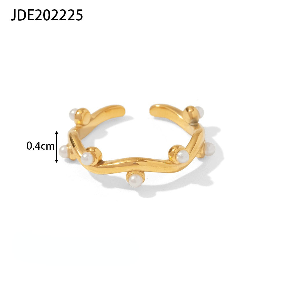 Venta al por mayor Anillos De Acero Inoxidable Con Perlas Chapadas En Oro